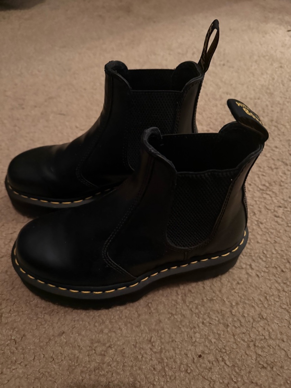 Doc Martens Black Chelsea Boots with Yellow Stitching